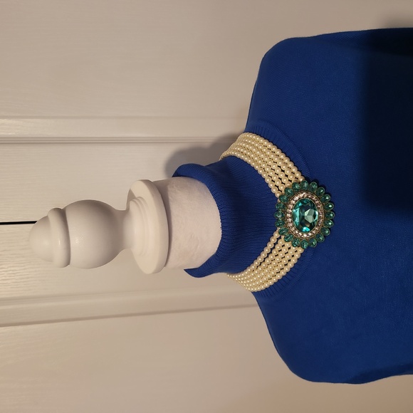 35: Jewelry: NWT: Heidi Daus Pearl and Aqua Jewel Necklace Earrings Set (2 pair) - Picture 2 of 2